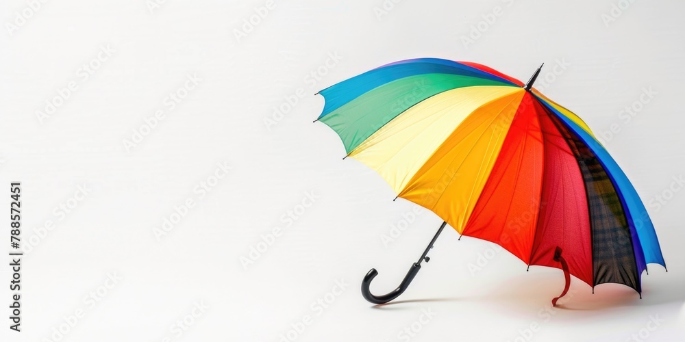 Aufkleber Rainbow colored umbrella with a sleek black handle. Great for adding a pop of color to any rainy day outfit