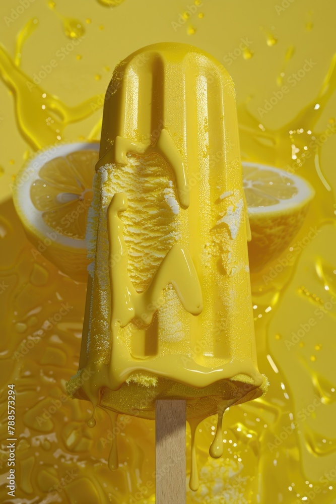 Poster Refreshing yellow popsicle with a slice of lemon, perfect for summer themed designs