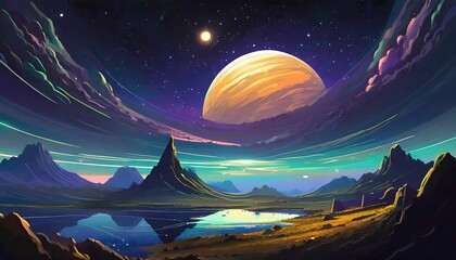 landscape with moon and stars