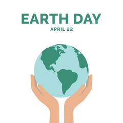 Happy earth day concept, hands holding earth, globe. Vector illustration on white background