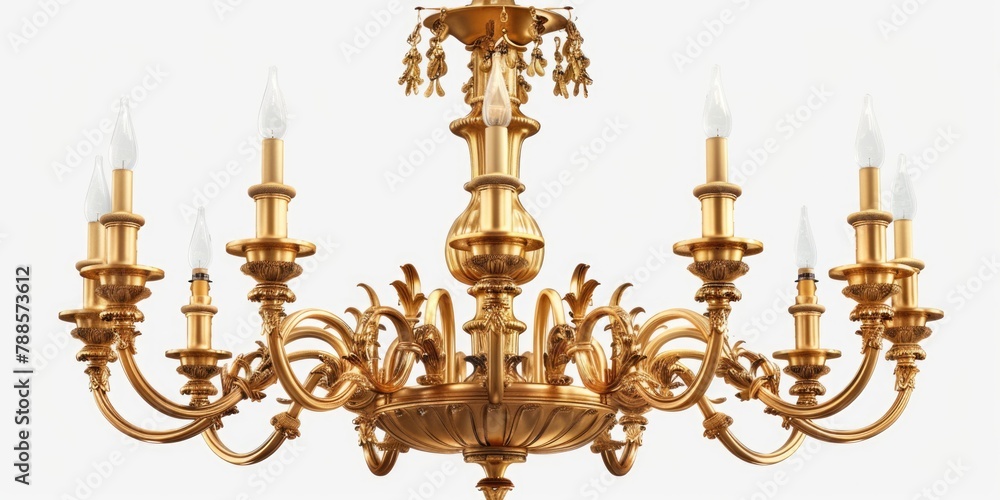 Poster A luxurious gold chandelier with five lights, perfect for adding a touch of sophistication to any room. Ideal for interior design projects