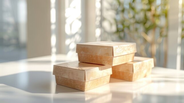 A stack of three boxes on a table, suitable for various concepts and designs