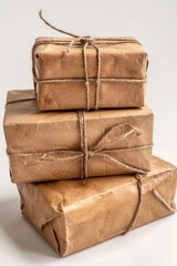 Brown packages tied with twine, versatile for various concepts and projects