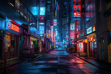 Obraz premium A night of the neon street at the downtown in Shinjuku Tokyo wide shot