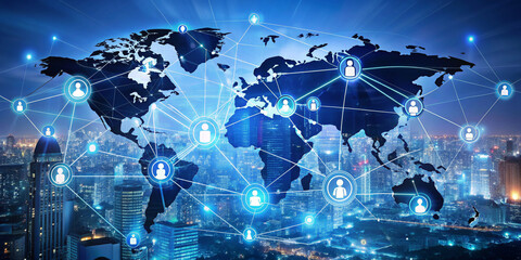 Global business structure of networking. Analysis and data exchange business connection, Target, Strategy and smart digital marketing technology, Financial, Banking and social network.