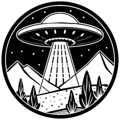 UFO Spaceship Logo Monochrome Design Style illustration vector