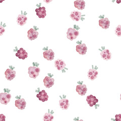 Raspberry summer seamless pattern. White background.