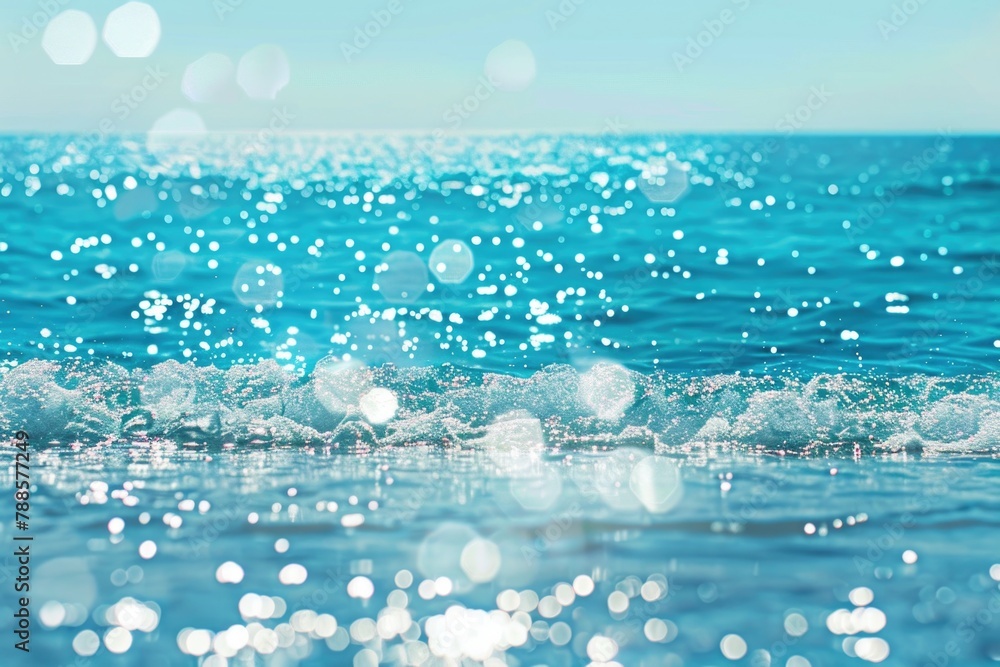 Poster a wave coming in to shore on a blue ocean. suitable for beach and nature concepts
