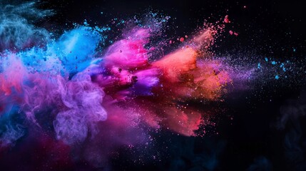 A vibrant explosion of colored powder against a dark background, creating a dynamic and abstract...