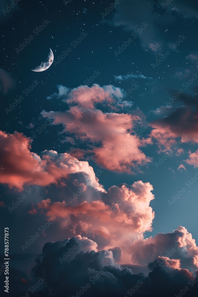 Aufkleber half moon shining through clouds at night. ideal for celestial-themed designs