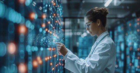 Woman in Lab Coat Working on Server