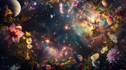 Enchanted Cosmic Garden with Planets and Stars