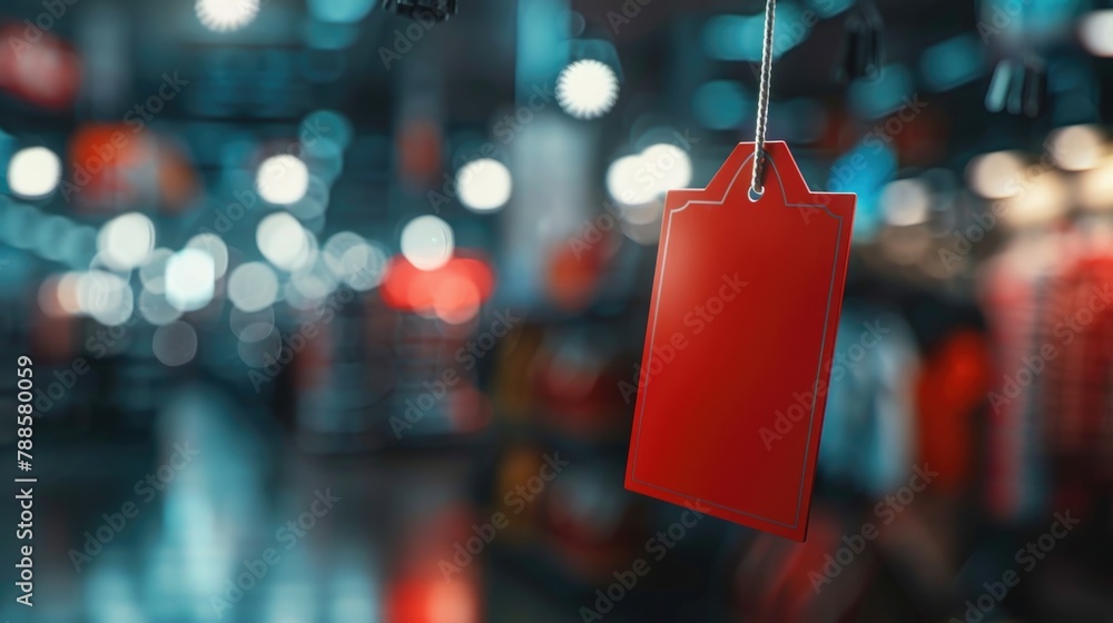 Aufkleber A red tag hanging from a string. Can be used for retail or sales concepts