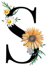 Letter S png vintage floral font
