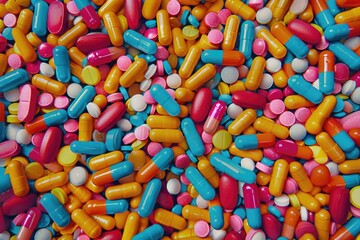 Fototapeta na wymiar A large pile of colorful pills and capsules. Suitable for medical and healthcare concepts