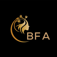 BFA letter logo. best beauty icon for parlor and saloon yellow image on black background. BFA Monogram logo design for entrepreneur and business.	
