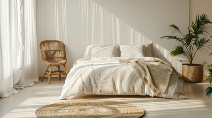 beautiful bed in a country style room in high resolution and quality