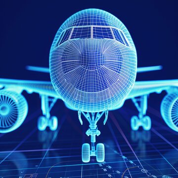 A detailed image of a 3D wireframe model of an airplane