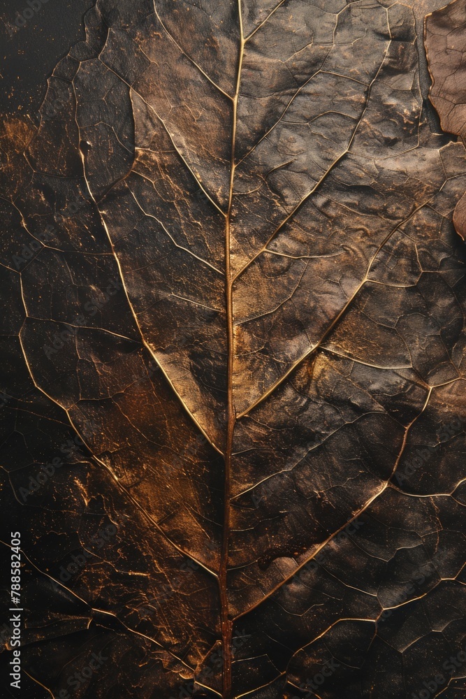 Aufkleber close up of a leaf on a table. suitable for nature and environmental concepts