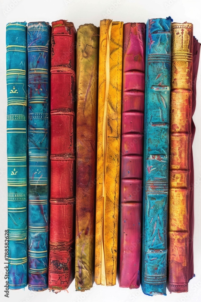 Poster a row of old books sitting next to each other. suitable for educational or library concepts