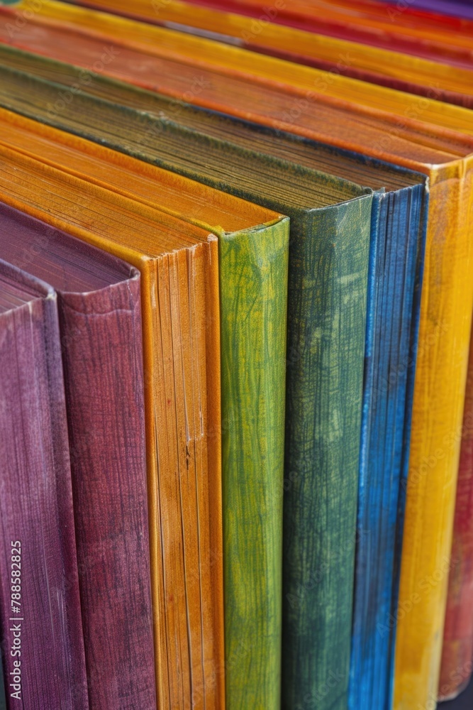 Aufkleber A close-up view of a bunch of books on a shelf. Ideal for educational and library concepts