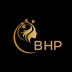 BHP letter logo. best beauty icon for parlor and saloon yellow image on black background. BHP Monogram logo design for entrepreneur and business.	
