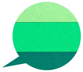 Green layered blank cut out paper cardboard speech bubble of round circular shape with copy space for text on transparent or white background

