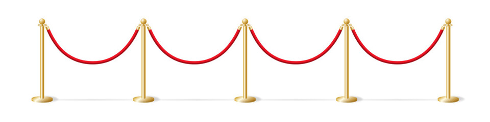 Long fencing gold bollards with red rope template. Security barrier at solemn ceremonies and events. Warning from security service that passage is vector closed © IRYNA