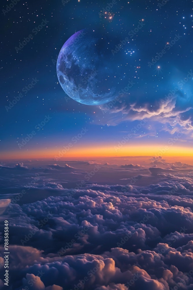 Aufkleber a breathtaking view of the sky and moon from above the clouds. perfect for backgrounds and astronomy
