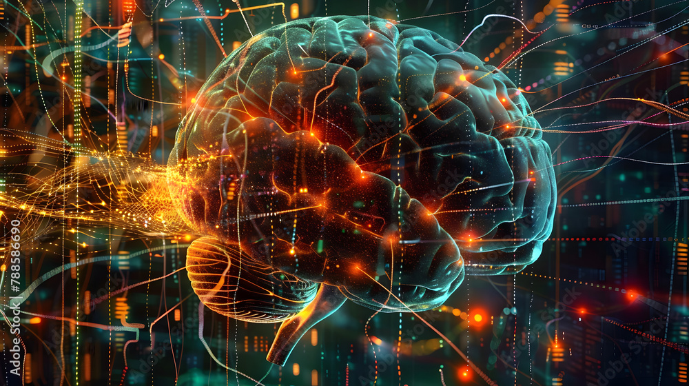 Aufkleber digital human brain visualization with neural network background