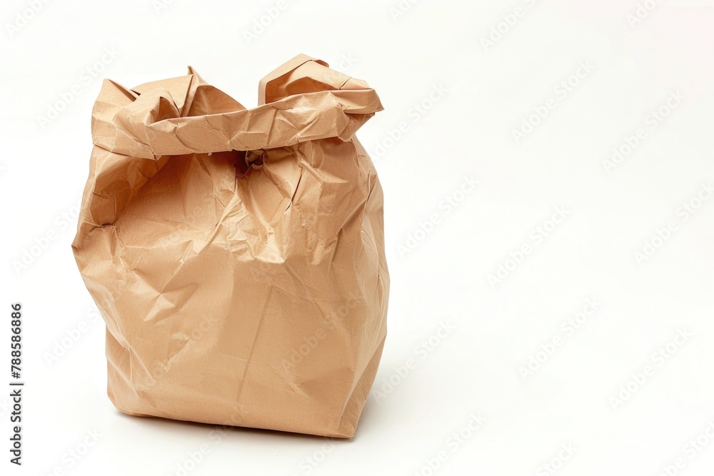 Poster A simple brown paper bag resting on a white tabletop. Suitable for various design projects