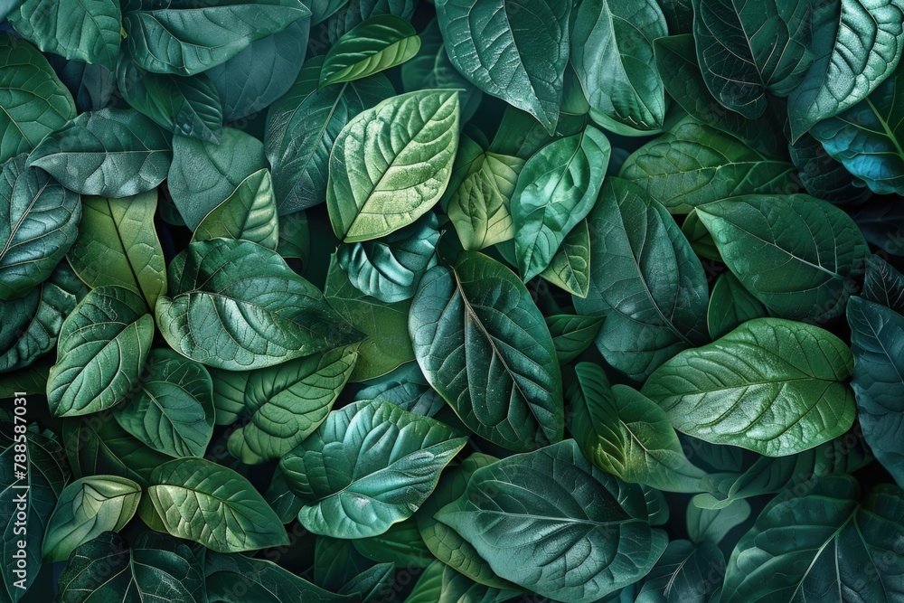 Poster a close-up image of a bunch of green leaves. suitable for nature and environmental concepts