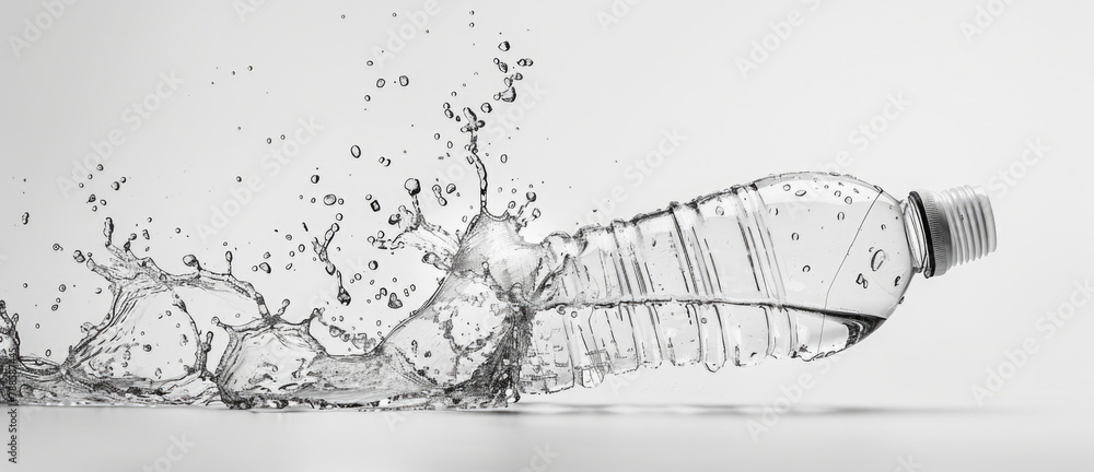 Poster a bottle of water with a splash on it. suitable for hydration or refreshment concepts