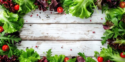 Fresh lettuce and tomatoes on a wooden table, perfect for food blogs or healthy eating articles - Powered by Adobe