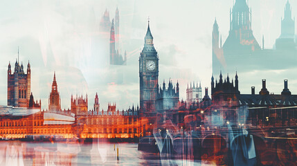 Relógio Big Ben de londrês  - arte no estilo colagem - obrazy, fototapety, plakaty