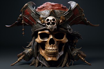 Riveting Skull pirate 3d. Human scary bone. Generate Ai