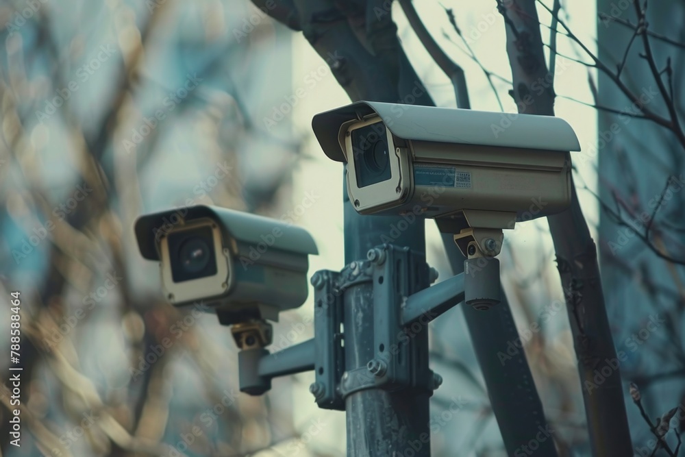 Aufkleber two cameras mounted on a pole. suitable for surveillance or security concepts