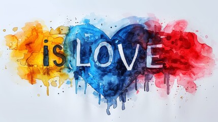 The word "Love" set in a watercolor rainbow spectrum heart shape. The emblem of homosexuality isolated on white. The design is perfect for posters, invitation cards, t-shirts, and placards for modern