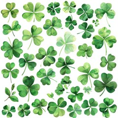 Watercolor of St Patrick's Day, clipart set clover leaf white background for event artwork
