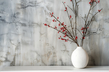 Grunge industrial wall mockup with vase with flowers