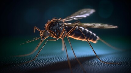 Close-up of a mosquito on a dark background - obrazy, fototapety, plakaty
