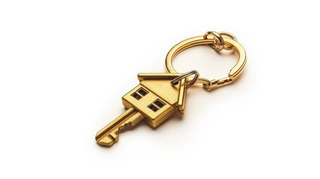 A gold keychain with a miniature house charm. Perfect for real estate or home-related concepts - Powered by Adobe