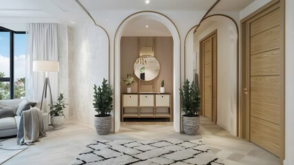 Luxury villa on the coast in the style of light-filled interiors, arched doorways. - obrazy, fototapety, plakaty