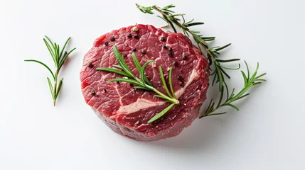  A piece of steak garnished with a sprig of fresh rosemary. Perfect for food blogs and restaurant menus © Fotograf