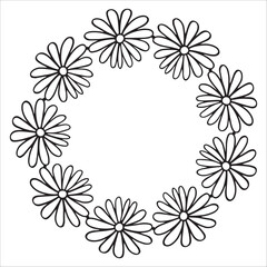 Floral wreath isolated on white background. Round frame with flowers. Vector hand-drawn illustration in doodle style. Perfect for cards, invitations, decorations, logo, various designs.