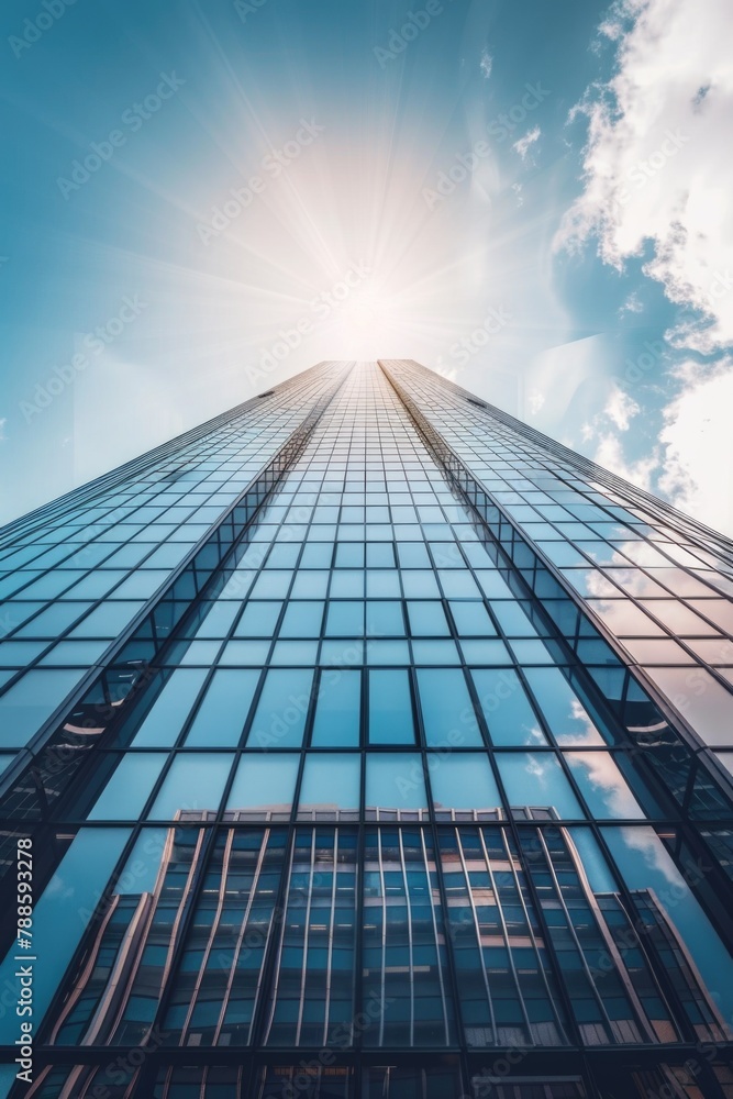 Poster A very tall building with numerous windows. Suitable for architectural design concepts