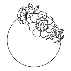 Wreath Signs Frames with Flowers, Branch or Leaves Black Thin Line Set. Vector illustration of Circle Frame