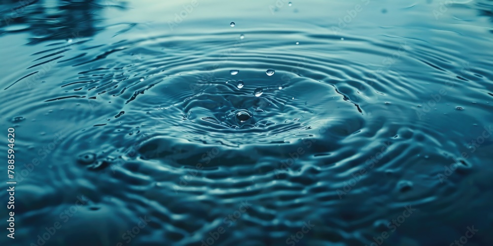 Poster Close up of a water surface with a single drop, suitable for various projects