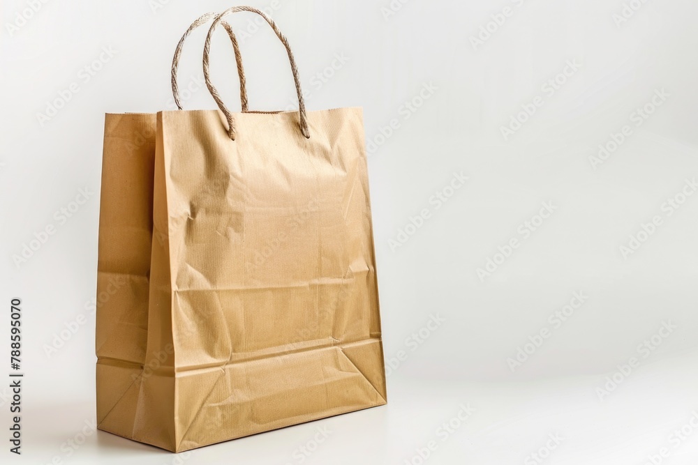 Poster Simple image of a brown paper bag on a white surface. Suitable for various concepts