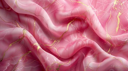 A glamorous marble surface in hot pink boldly veined with gold and complemented by pink silk.  - obrazy, fototapety, plakaty